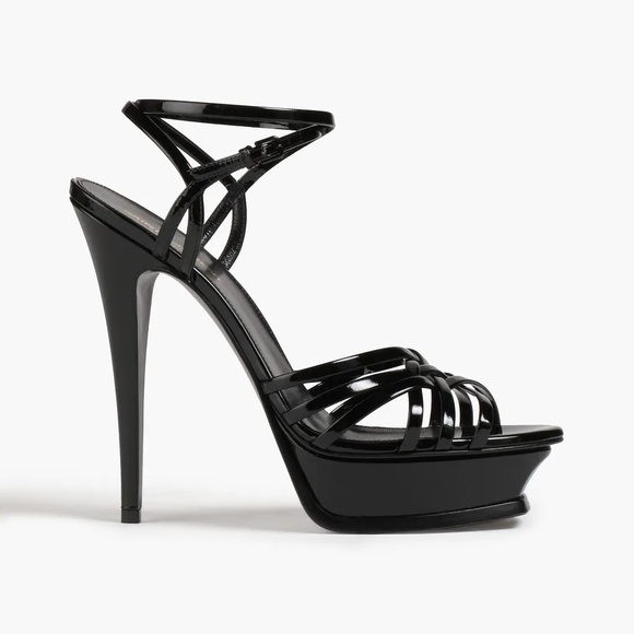 Saint Laurent Shoes - Saint Laurent Black Patent Platform Cage Sandals